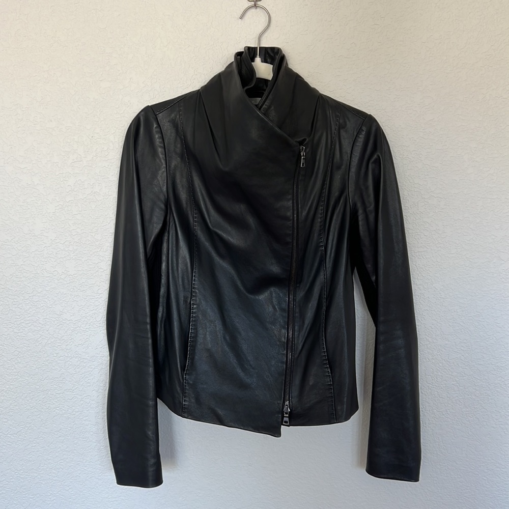 Vince Leather Jacket (Black; Medium)